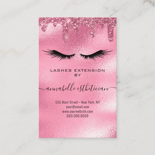 Glitzern Pink Eyelash Extension Client Record Visitenkarte (Vorderseite)