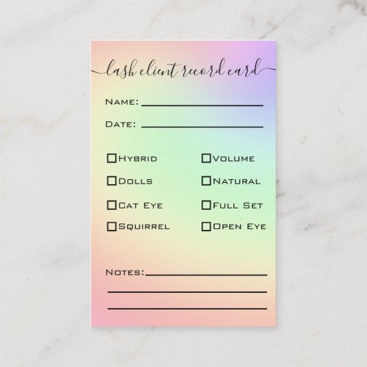 Glitzern Pink Eyelash Extension Client Record Visitenkarte (Rückseite)
