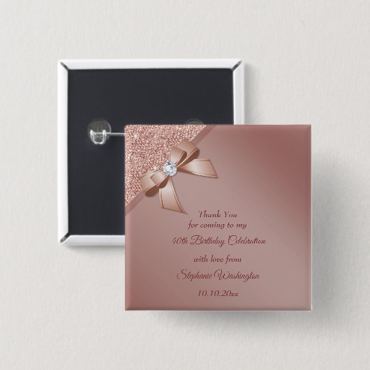 Glitzern & Rose Gold Glamour Geburtstagsparty Button (Vorne & Hinten)