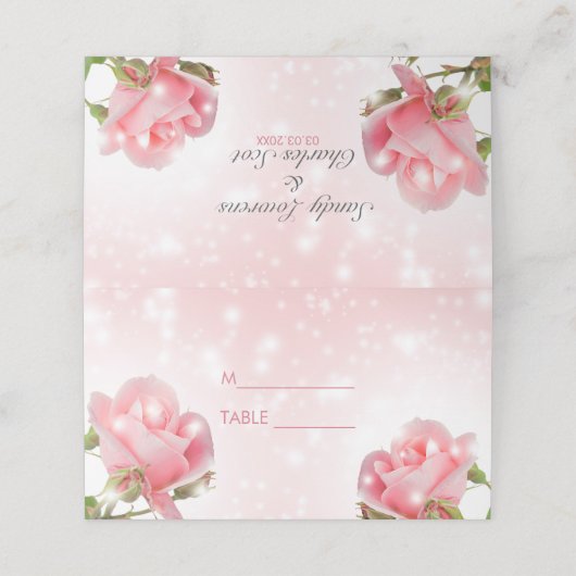 Glitzern Rose Platzkarte (Außenseite Aufgefaltet)