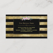 Glitzern Streifen Gold Glitzer Floral Monogramm Visitenkarte (Rückseite)