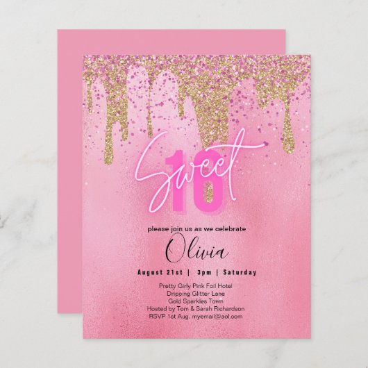 Glitzern Sweet16 Hübsch Girly Pink 16. Geburtstag (Vorne/Hinten)