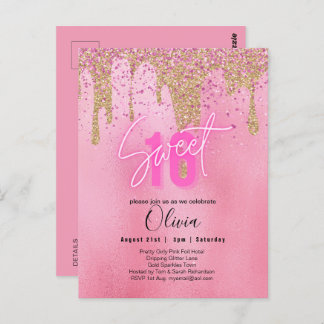 Glitzern Sweet16 Hübsch Girly Pink 16. Geburtstag Postkarte