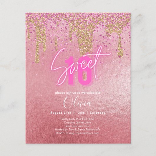 Glitzern Sweet16 Pink Glittery Geburtstag (Vorderseite)