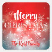 Glitzern und Bokeh auf Rot Quadratischer Aufkleber (Vorderseite)