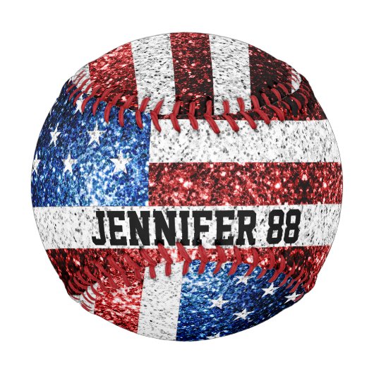 GLITZERN unter US-Flagge Individuelle Name und Ihr Baseball (Vorderseite)