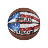 GLITZERN unter US-Flagge Individuelle Name und Ihr Mini Basketball (Vorderseite)