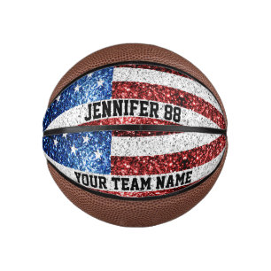 GLITZERN unter US-Flagge Individuelle Name und Ihr Mini Basketball