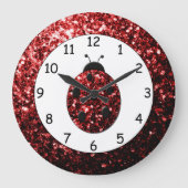 Glitzern von Roten Ladybugs Ladybird-Glitzer Große Wanduhr (Vorderseite)