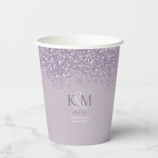 Glitzern Wedding Initials Mauve ID889 Pappbecher (Rückseite)