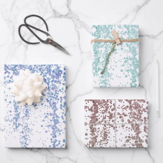 Glitzern-Wrapping Paper (Blaues Grün und Rot) Geschenkpapier Set (Vorderseite)
