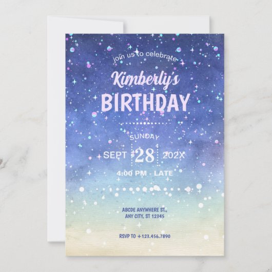 Glitzern zum Geburtstag Einladung (Vorderseite)