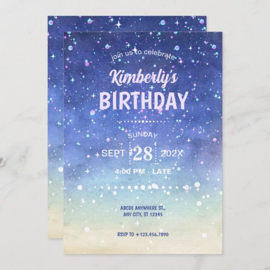 Glitzern zum Geburtstag Einladung (Vorne/Hinten)