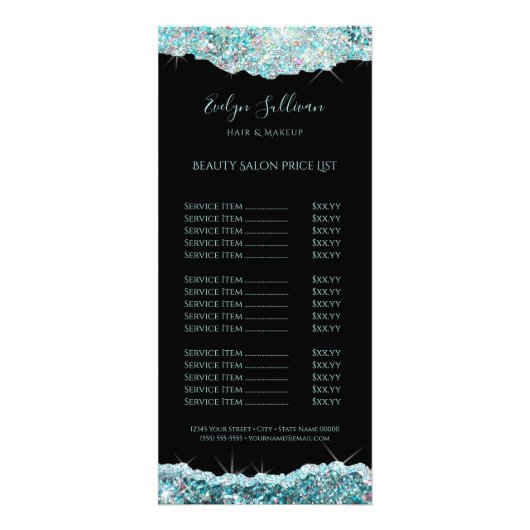 glitzernde aquamarine Glitzer-Preisliste Werbekarte (Vorne)