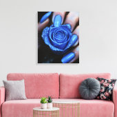 Glitzernde Blaue Rose mit Passenden Nägeln Leinwanddruck (Insitu (Wohnzimmer))