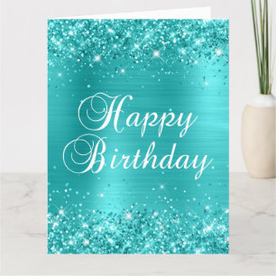 Glitzernde Blaue Türkis Große Happy Birthday Karte