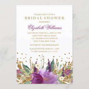 Glitzernde Florale Amethyst Brautparty Einladung