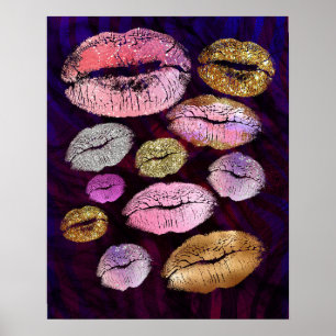 Glitzernde Funkelnde Kuss Lippen Schönheit Make-up Poster