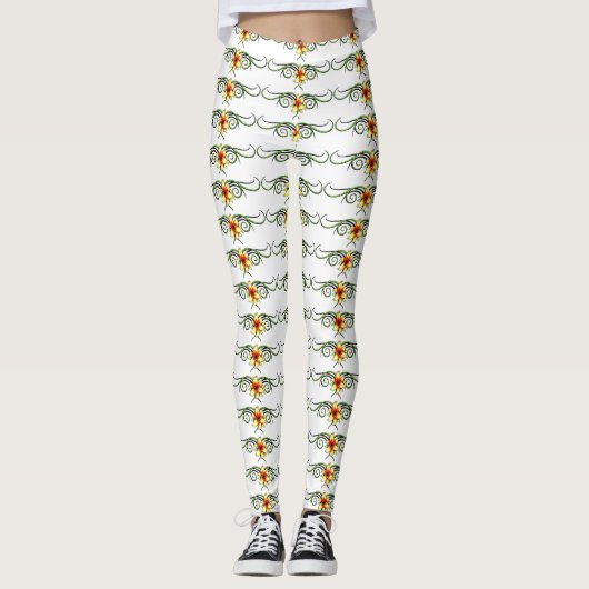 glitzernde gelbe Blumen Leggings (Vorderseite)