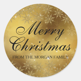 Glitzernde Gold-Schneeflocken-Weihnachts-Aufkleber Runder Aufkleber