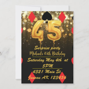 Glitzernde goldene Casino-Themen-45. Geburtstag Einladung
