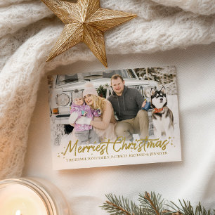Glitzernde goldene handgeschriebene Foto Weihnacht Postkarte