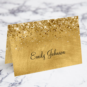 Glitzernde goldene individuelle Namensplatzkarten Tischnummer
