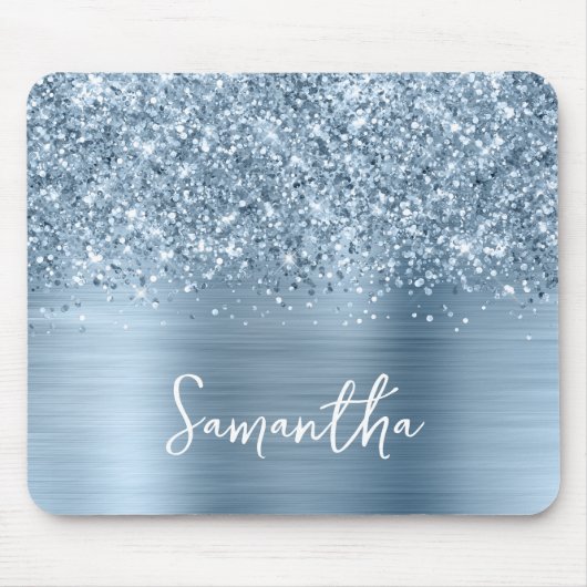 Glitzernde Hellblaue Glam-Namens Mousepad (Vorne)