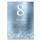 Glitzernde Hellblaue Sweet Sixteen Tischnummer (Rückseite)