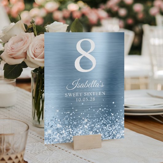 Glitzernde Hellblaue Sweet Sixteen Tischnummer