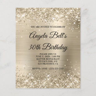 Glitzernde helle Goldfolie Glam 30. Geburtstag Flyer