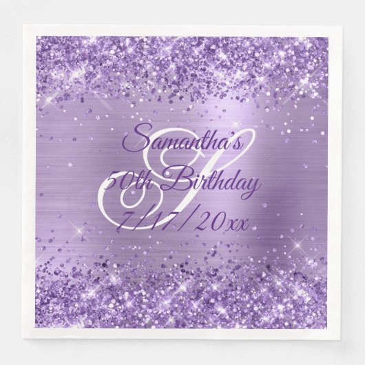 Glitzernde Helllila 50. Geburtstag Serviette (Vorderseite)