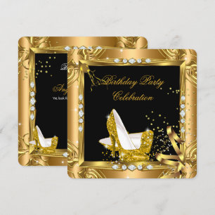Glitzernde High Heels Gelb Gold Schwarz Party Einladung