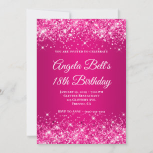 Glitzernde Hot Pink Himbeer-Ombre 18. Geburtstag Einladung
