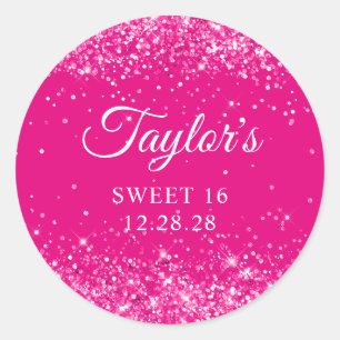 Glitzernde Hot Pink Sweet 16 Runder Aufkleber