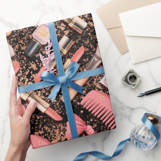 Glitzernde Kosmetikmuster Rosa Geschenkpapier (Schenken)