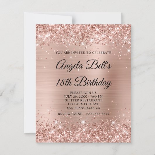 Glitzernde Light Rose Gold 18. Geburtstagseinladun (Vorderseite)