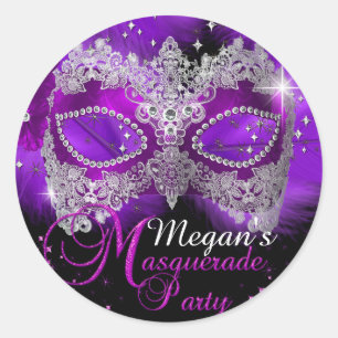 Glitzernde Maske aus Spitze Violett Maskenball Auf Runder Aufkleber