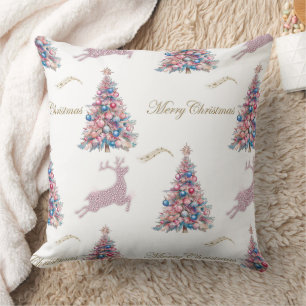 Glitzernde Pastell-Weihnachtsbäume und Rentiere Kissen