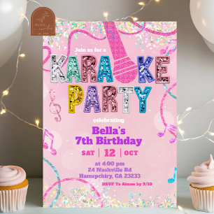 Glitzernde rosa Pailletten Karaoke-Party Geburtsta Einladung