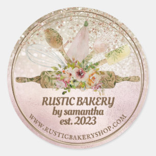 Glitzernde Roségold-Nudelholz-Schneebesen-Rustikal Runder Aufkleber