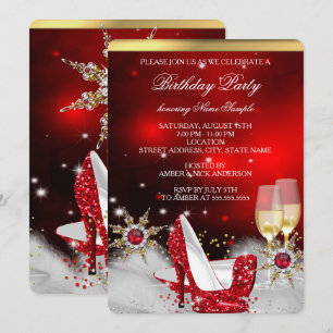 Glitzernde rote High Heels silber gold Champagner Einladung