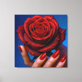 Glitzernde Rote Rose mit Passenden Nägeln Leinwanddruck