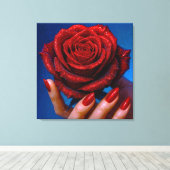 Glitzernde Rote Rose mit Passenden Nägeln Leinwanddruck (Insitu (Holzboden))