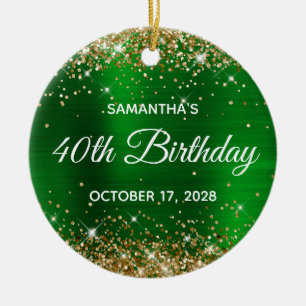 Glitzernde Smaragdgrün-Folie zum 40. Geburtstag Keramik Ornament