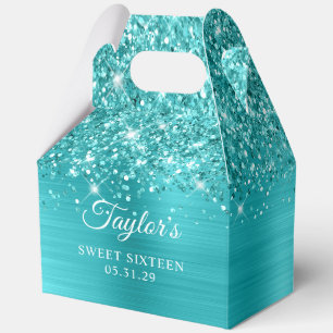 Glitzernde Türkisblaue Folie Glam Sweet Sixteen Geschenkschachtel
