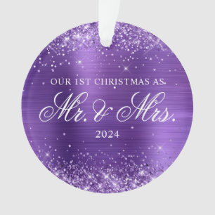 Glitzernder Amethyst-Folie Unser 1. Weihnachtsfoto Ornament
