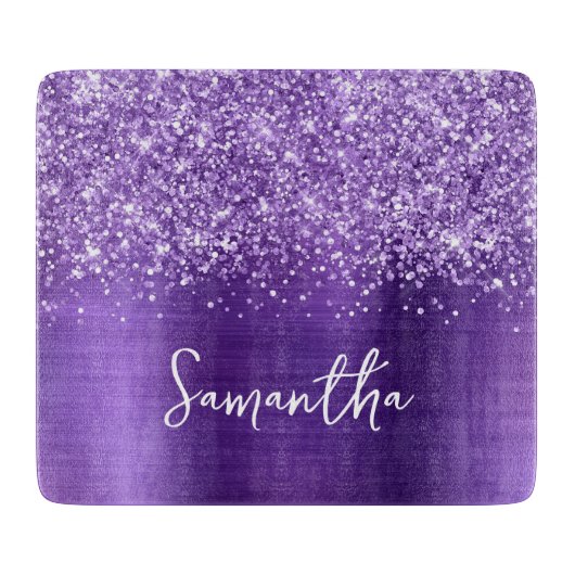 Glitzernder Amethyst Glam Name Schneidebrett (Vorderseite)