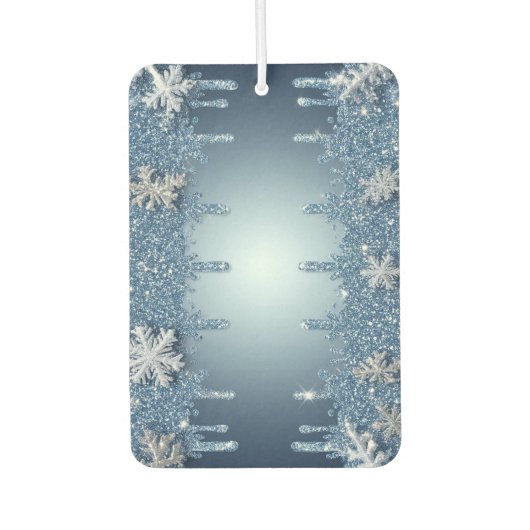 Glitzernder blauer Schneeflockenrahmen mit Eiszapf Autolufterfrischer (Vorderseite)