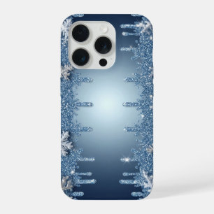 Glitzernder blauer Schneeflockenrahmen mit Eiszapf iPhone 15 Pro Hülle